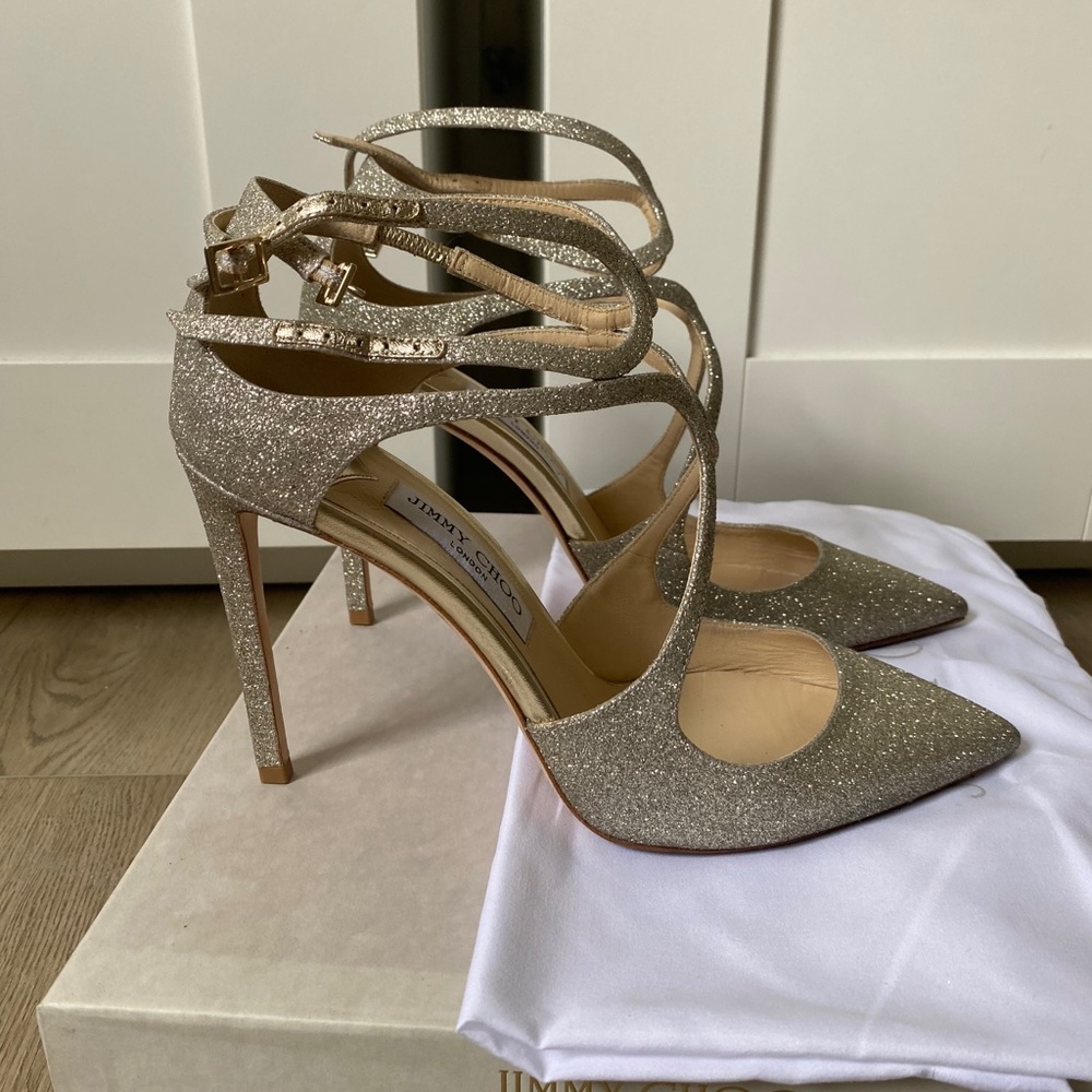Jimmy Choo Lancer 100 Platinum Ice Pumps Size 40.5 Worn Once Excellent Condition